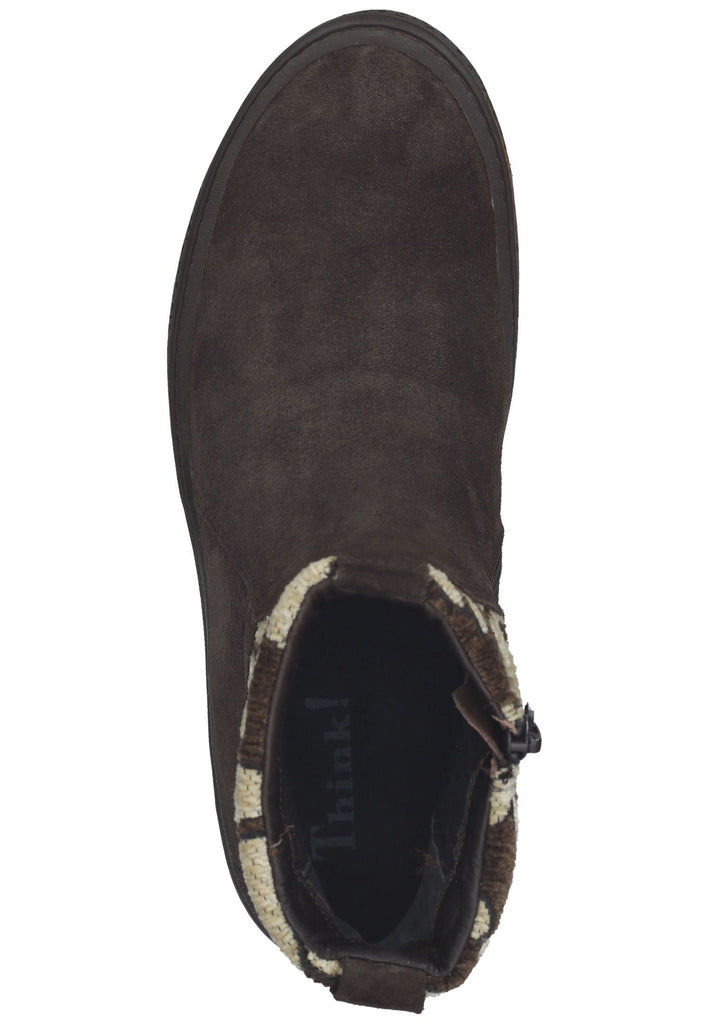Think! Stiefelette Veloursleder/Synthetik Dunkelbraun