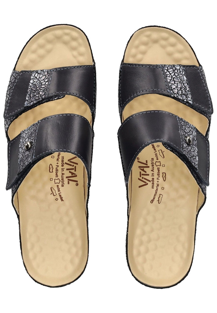 Vital Pantoletten Leder Blau/Silber