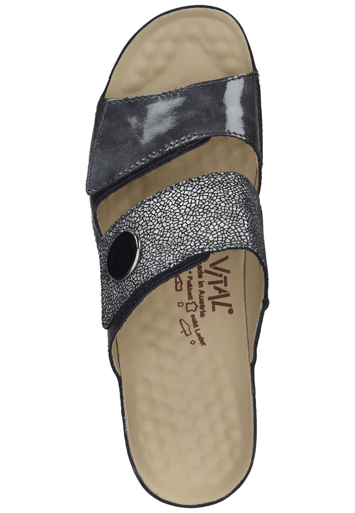 Vital Pantoletten Leder Grau/Silber