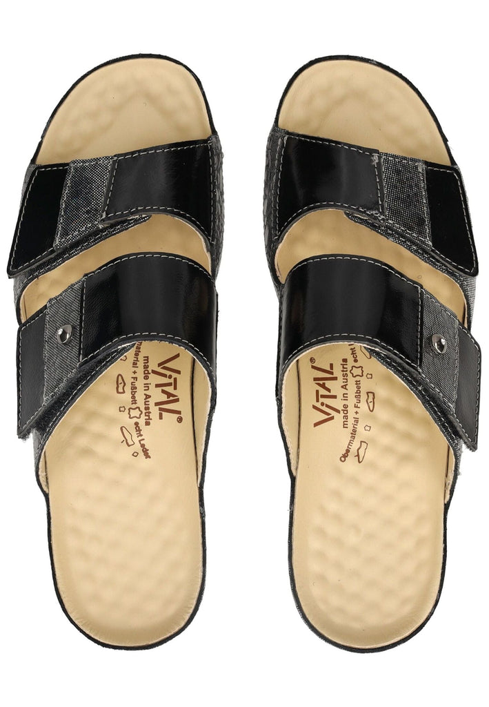 Vital Pantoletten Leder Schwarz Kombi