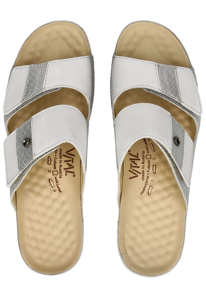 Vital Pantoletten Leder Silber/Weiß